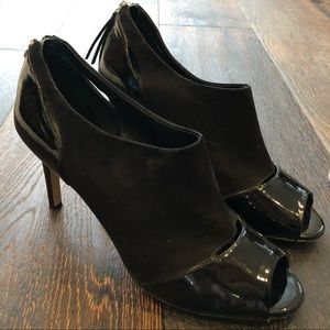 Swede and patent leather heels